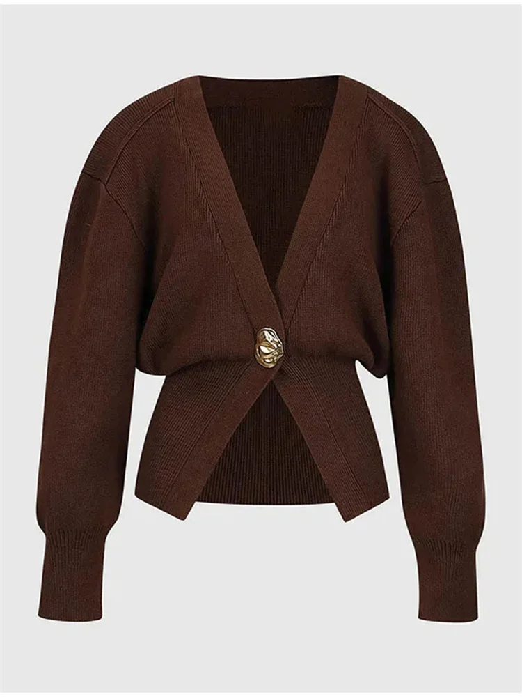 Knitwear V-Neck Cardigan Coat For Women Long Sleeve Fashion Autumn Elegant Cropped Outwear Knit Women's Cardigan Top