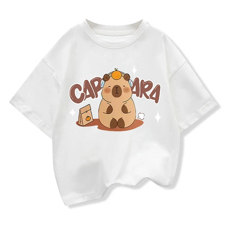Capybara Pattern Girl T-Shirt Short Sleeve Girls' Summer Clothes Boys Girls Tops Tees Children's T-Shirt Fashion Girl Clothing