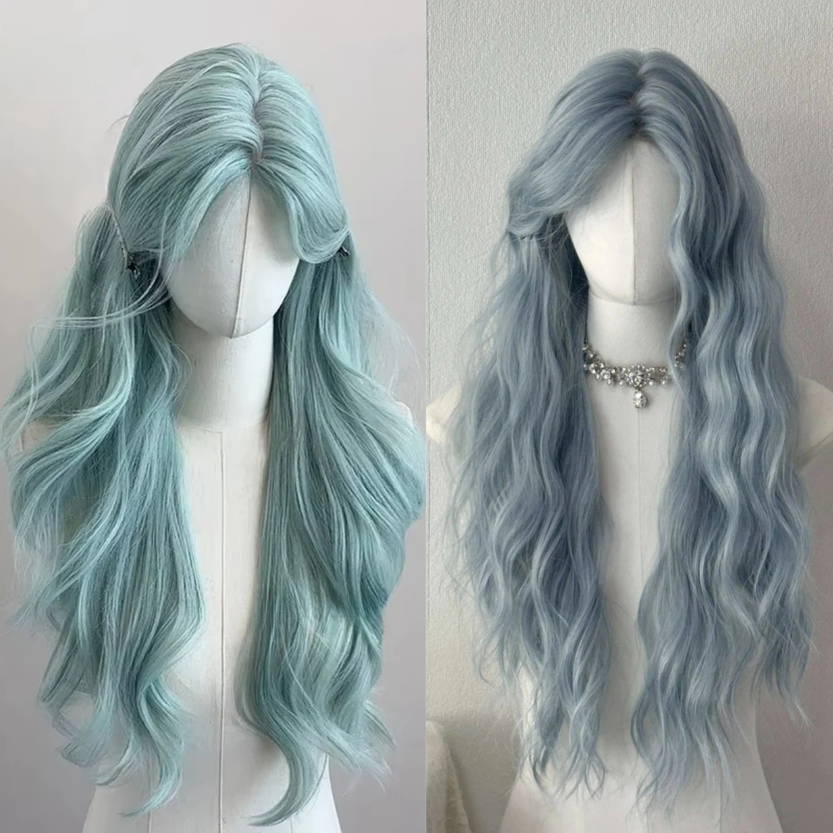 Ashely Light Green Wig for Women Long Curly High Quality Headband Wig 26inch Wavy Female Synthetic Wigs for Daily Use Lolita 가발