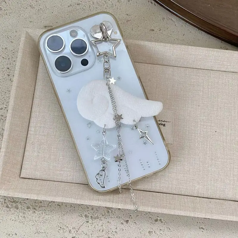 INS Style Retro Fabric Star Chain Wing Pendant Keychain Y2K Angel Mobile Phone Chain Bags Ornament Decoration Accessories Gifts