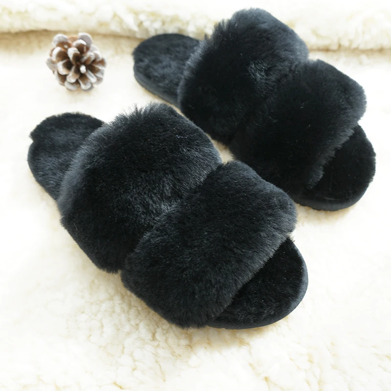

Fashion Natural Sheepskin Winter Warm Fur Slippers Women Home Shoes Women Indoor Slipper Non-slip Thick Wool Indoor Shoes