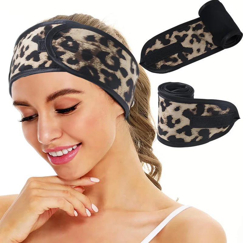 

1pc Home Women's Printed Elastic Washing And Makeup Headband Velcro Super Soft Double Sided Elastic Thickened Headband