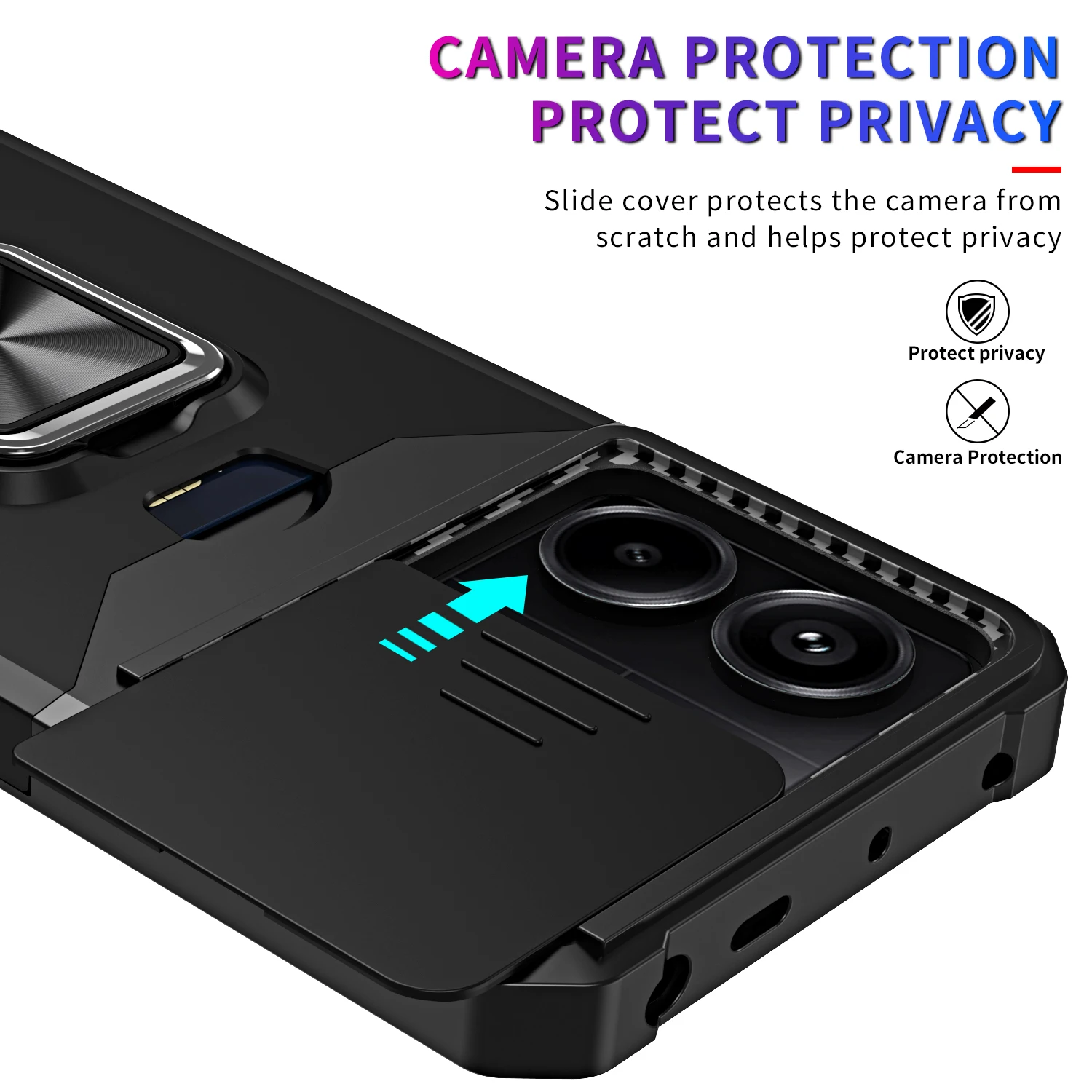 Case For Redmi Note 13 12 11 Pro Plus X5 X6 M6 Pro Heavy Duty Protection With Sliding Camera Cover And Card Clip Cover_voghion.com