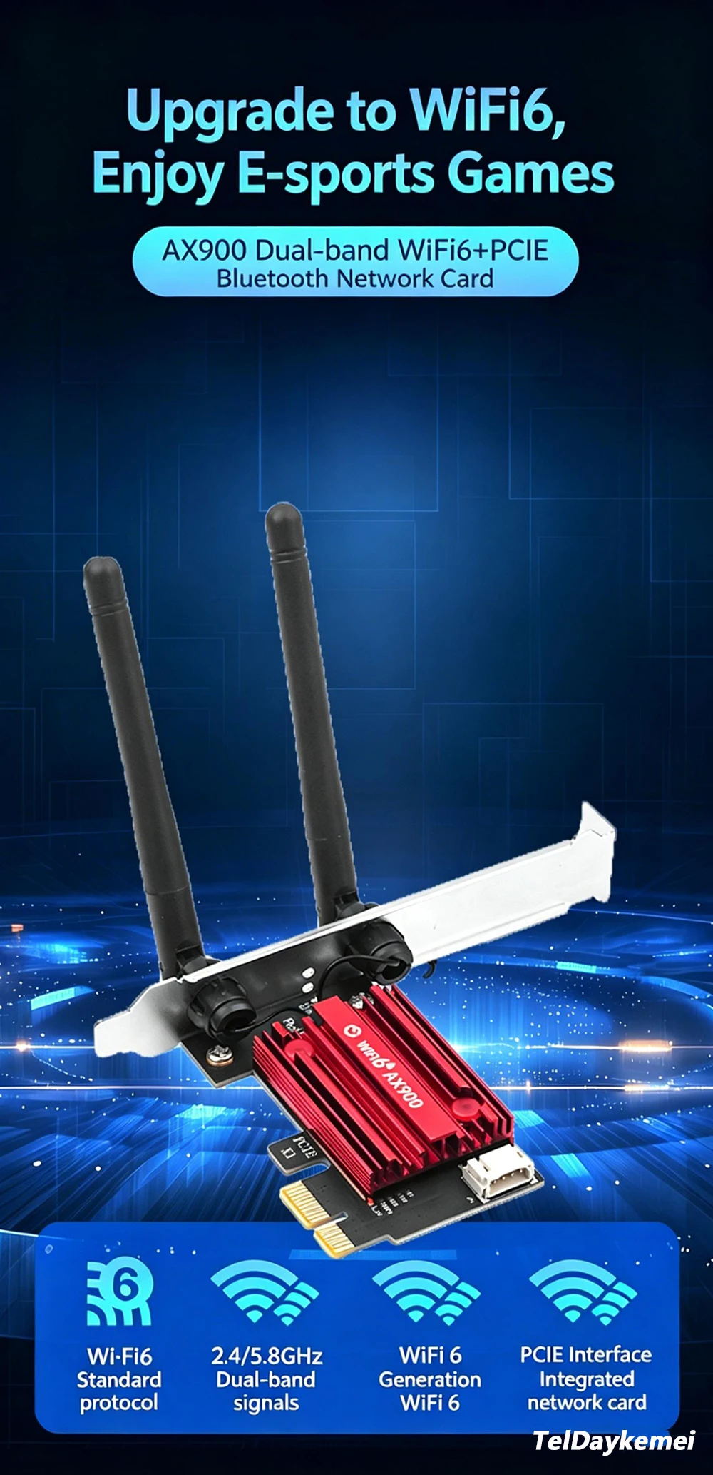 WiFi 6 PCIe 카드 AX900 어댑터 무선 블루투스 5.4 듀얼 밴드 2.4G/5.8GHz 802.11AX 이더넷 데스크탑 PC용 Windows 10/11