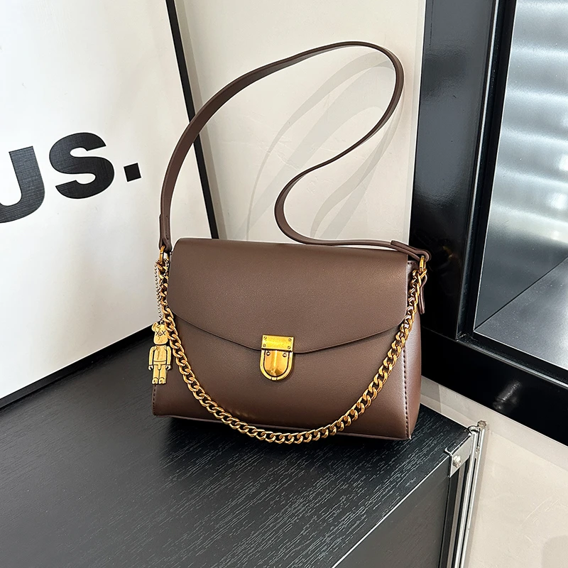 

Simple Women's Leather Chain Shoulder Bag Luxury Designer Commuter Crossbody Bag Fashion Ladies Handbag Casual Messenger Bag