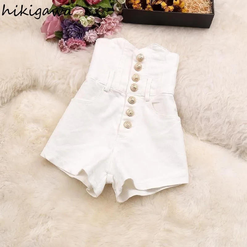 2025 New Bottoms Korean Women Shorts Highi Waist Single Breasted Tunic Pants Solid Color Chic Summer Pantalones Cortos De Mujer 2