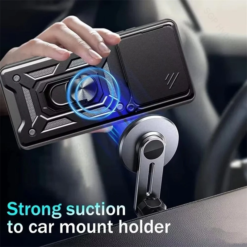 Slide Camera Lens Armor Case with Car Magnetic Holder Ring and Shockproof Cover