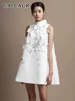 فستان قصير للنساء بدون أكمام على شكل حرف A ، مزخرف مزخرف ، فساتين فضفاضة صلبة أنيقة ، ياقة قائمة ، بلا أكمام ، قوس مرقع ، أنثى 1