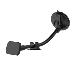 Magnetic Car Phone Mount with Extended Suction Base for Secure Windshield and Dashboard Attachment (Black)