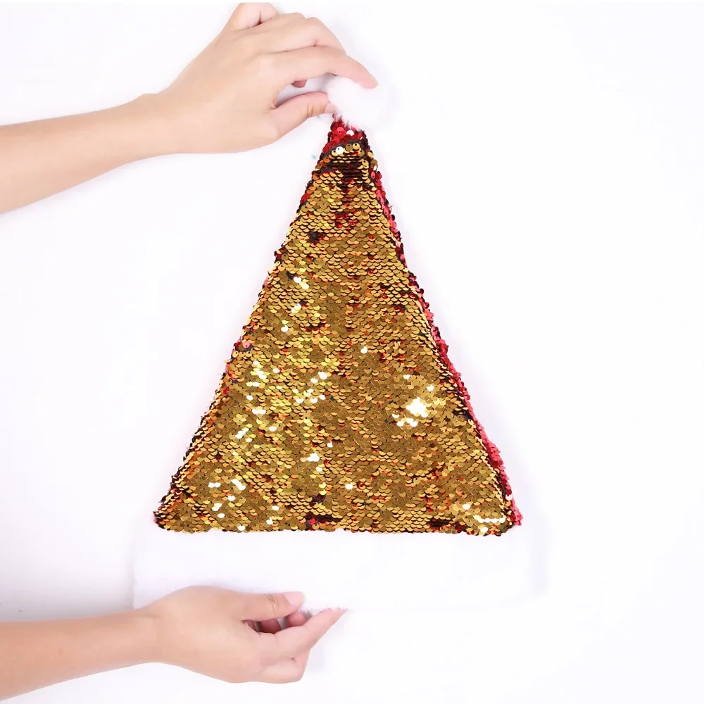 New Christmas Gold Paillette Christmas Hat Green Paillette Plush Hat Holiday Props Adjustable