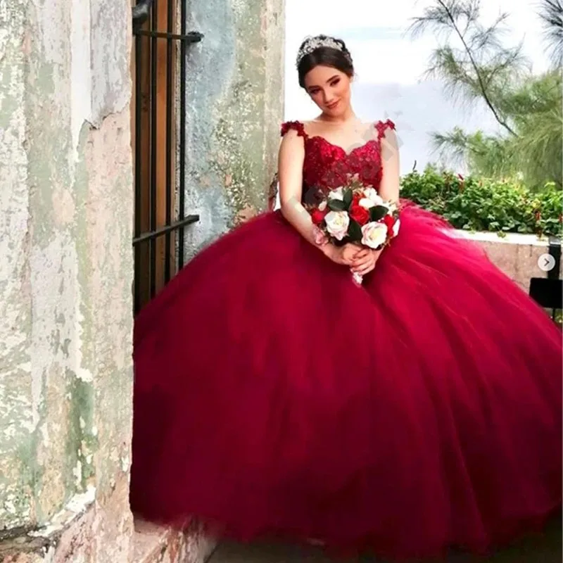 

ANGELSBRIDEP Rose Quinceanera Dresses 3D Flowers For 15 Girls Princess Sheer Neck Luxury Vestido Beading Birthday Party Gowns