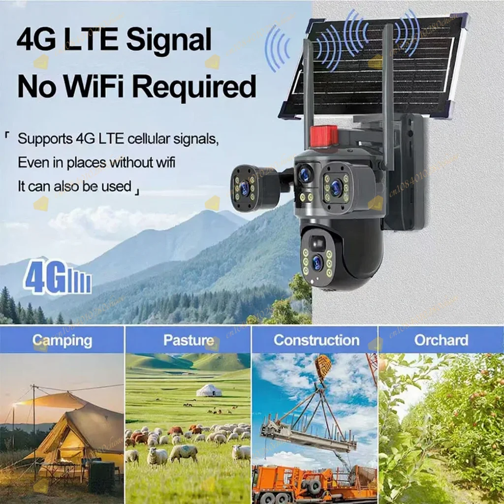 App 4G Solar Camera Three Lens Three Picture HD Motion Detection IP66 Waterproof