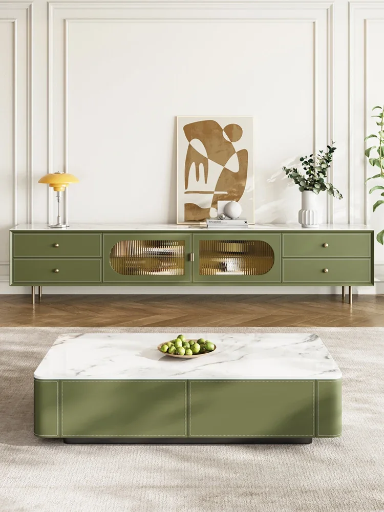 

Cream Style Stone Plate TV Cabinet and Tea Table Combination French Entry Lux Modern Minimalist Living Room