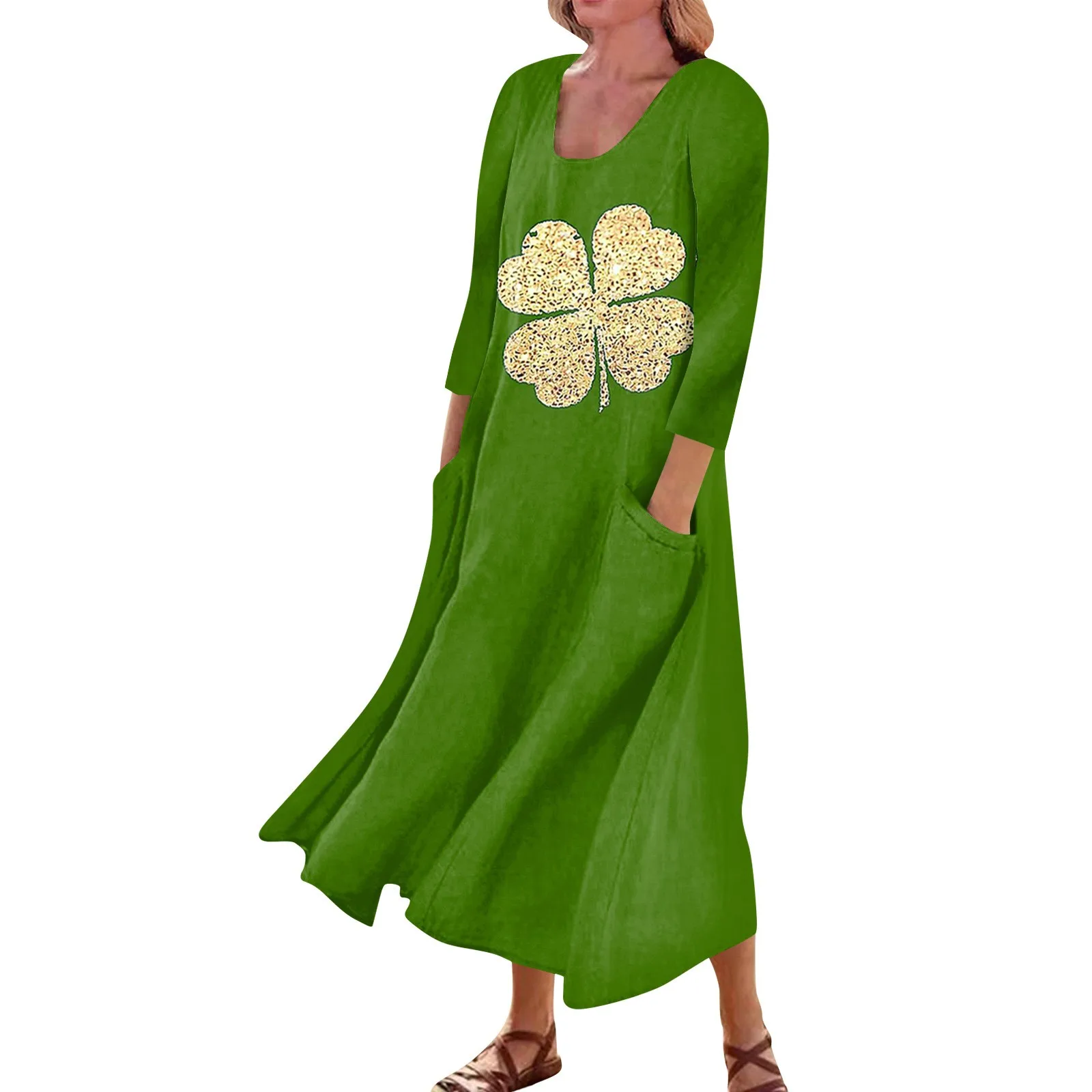 

Women'S Casual Comfortable St. Patrick'S Day Print Three Quarter Sleeves Cotton Pocket Dress Elegant Dresses For Women 2024