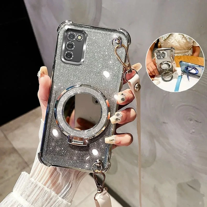Elegant Crossbody Lanyard Shockproof Plating Phone Case with Mirror Holder