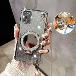 Elegant Crossbody Lanyard Shockproof Plating Phone Case with Mirror Holder - A10S (Silver)