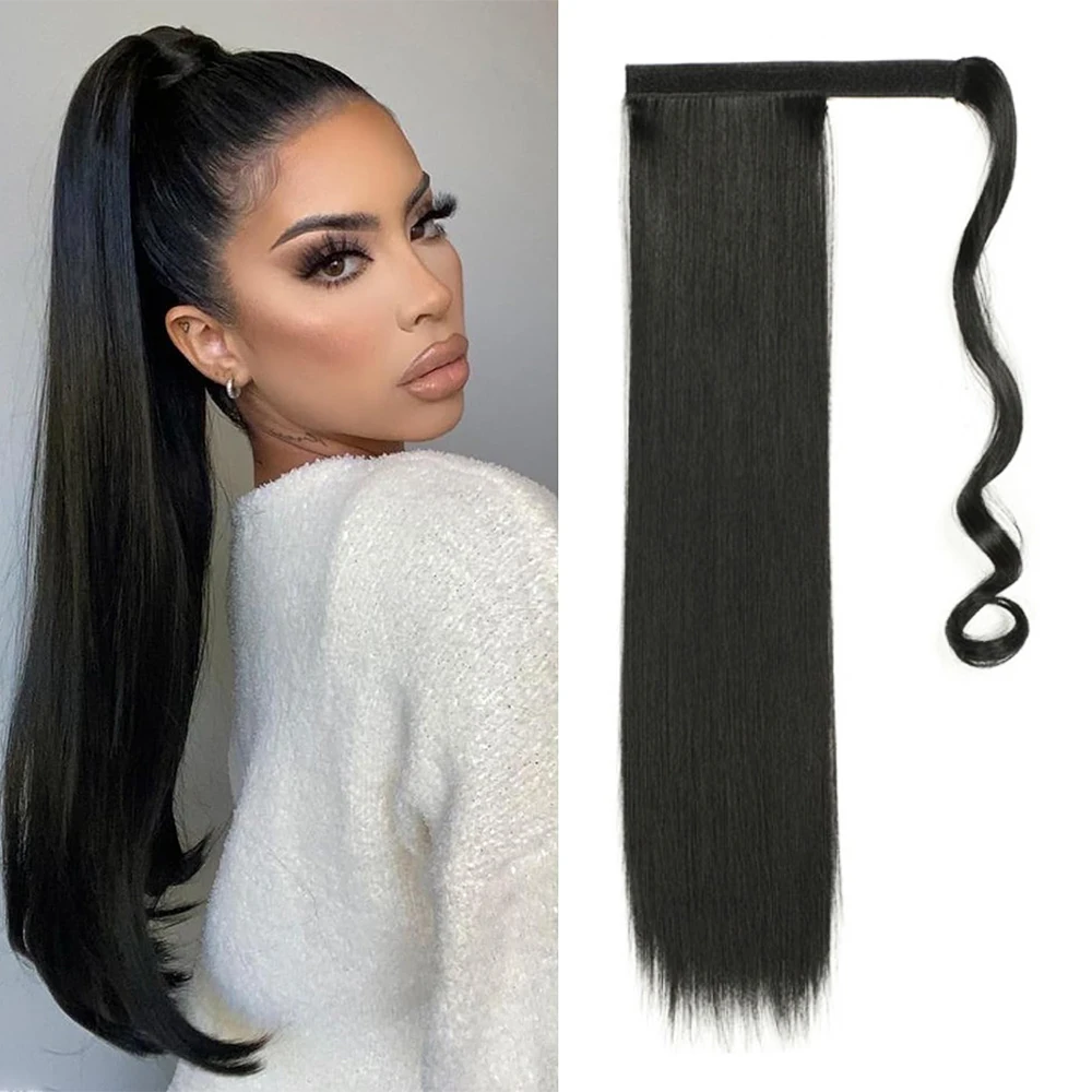Ponytail Extension Long Straight Wrap Around Clip in Fake Hair Extensions Synthetic Pony Tails Hairpieces for Women Girls Daily Party