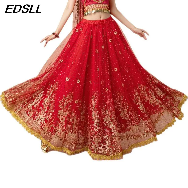 

Hot Sale Ladies Elegant Arabic Performance Dance Costumes Indian Dance Embroider Bollywood Belly Dance Costume Large Swing Skirt