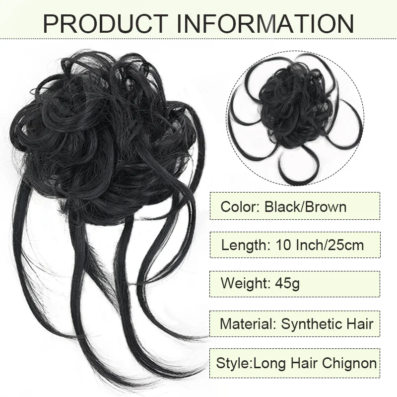 LUPU Messy Bun Synthetic Hair Piece 10 Inch Long Tousled Updo Scrunchies Wavy Ponytail Chignon Hair Extension For Women Girls