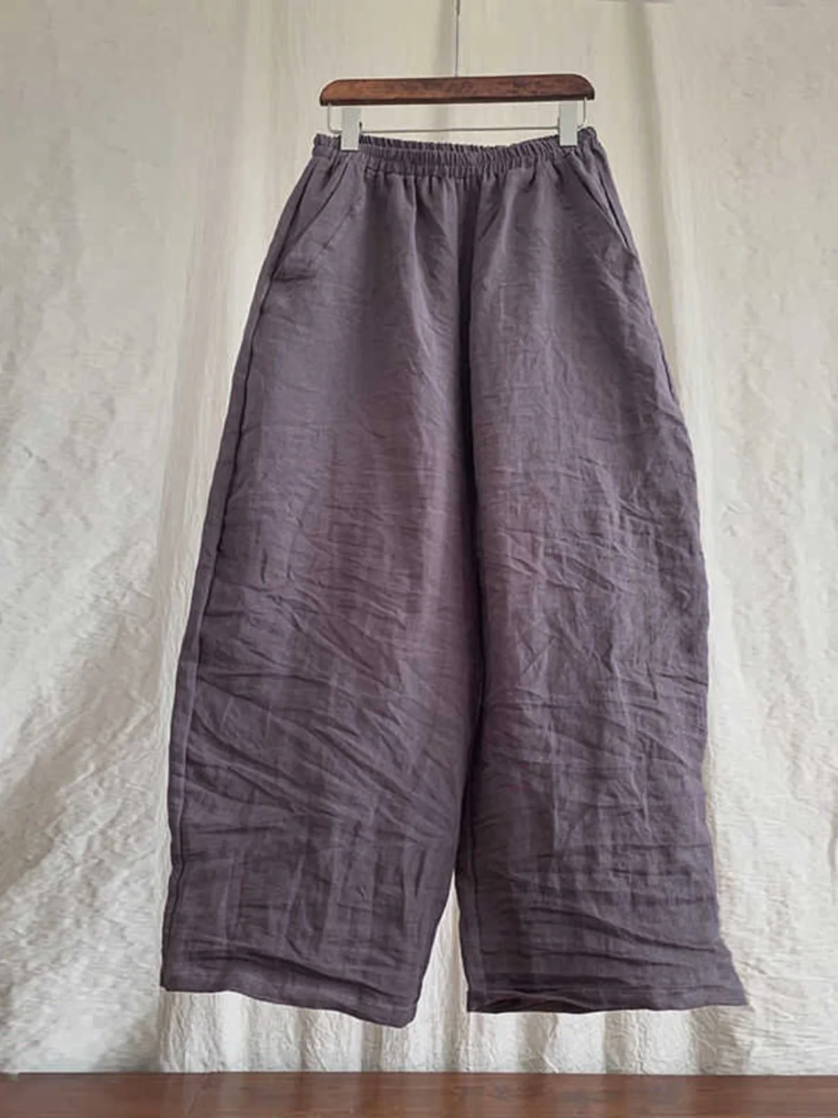 plus Size Cotton Linen Women's Nine Point Pants Loose Vintage Summer Thin Mallow Casual Harlan Wide Leg Pants - Image 4