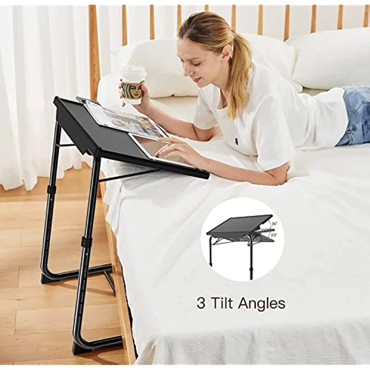Adjustable TV Tray Table - TV Dinner Tray on Bed &amp; Sofa 