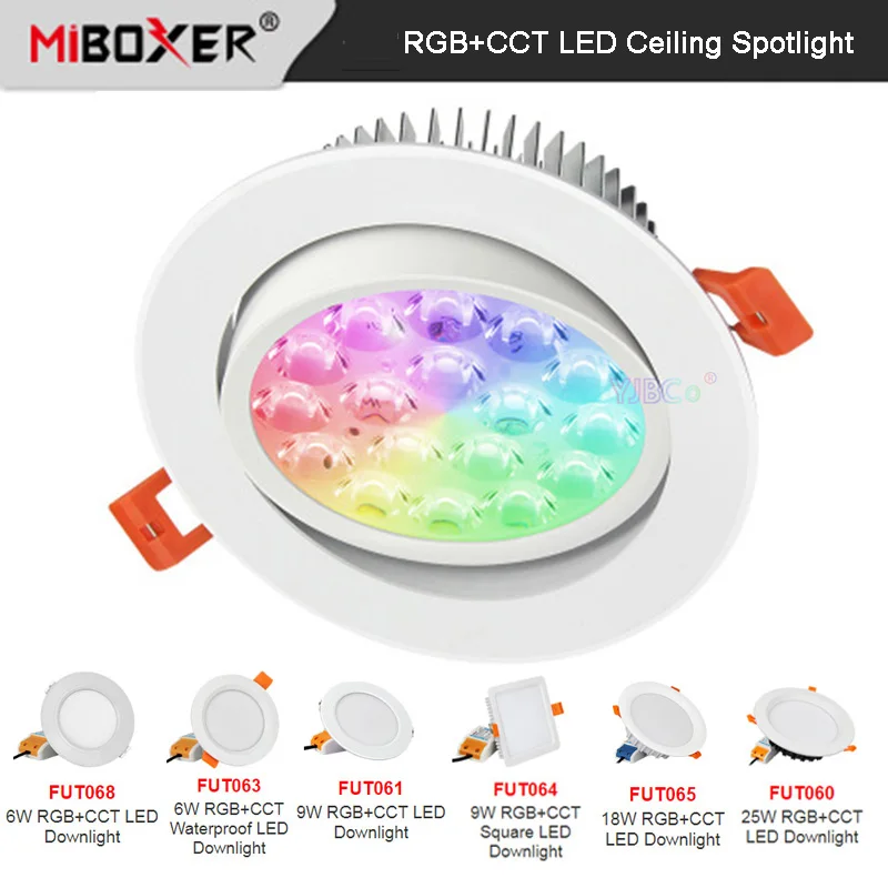 

Умный потолочный светильник MiBoxer, RGB + CCT, 6 Вт, 9 Вт, 12 Вт, 15 Вт, 18 Вт, 25 Вт, Светодиодный точечный светильник с регулируемой яркостью, 220 В переменного тока, для помещений