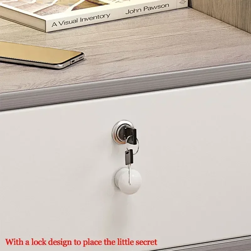 Modern Simple Nordic Bedside Table, Drawer with Lock, Multi-Layer Storage, Nightstand Sideboard, Compact Bedroom Furniture