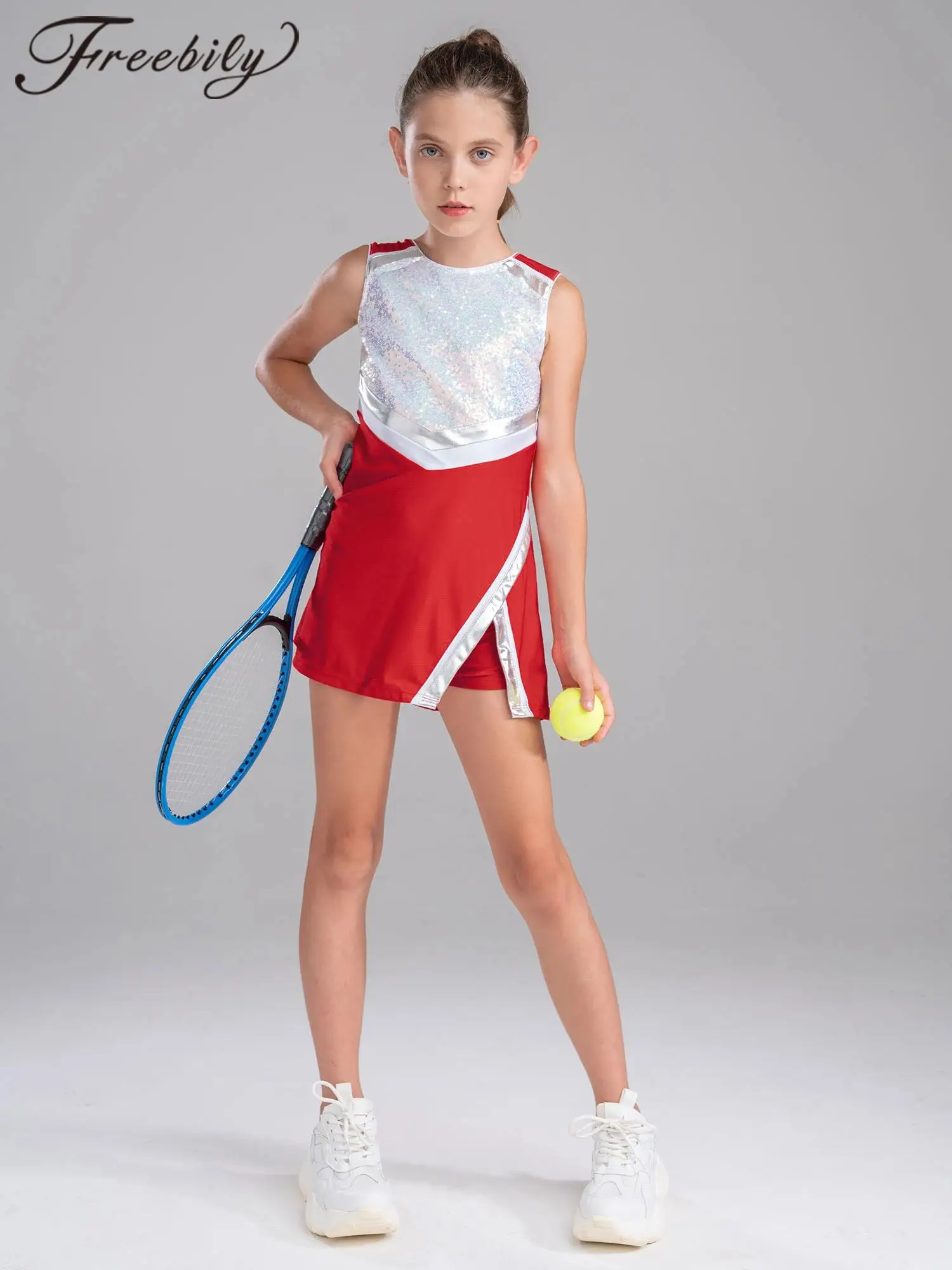 Kids Girls Cheer Dance Outfits Children Cheerleading Uniform Dress With Flower Balls Sets Cheering Team Cheerleader Costumes