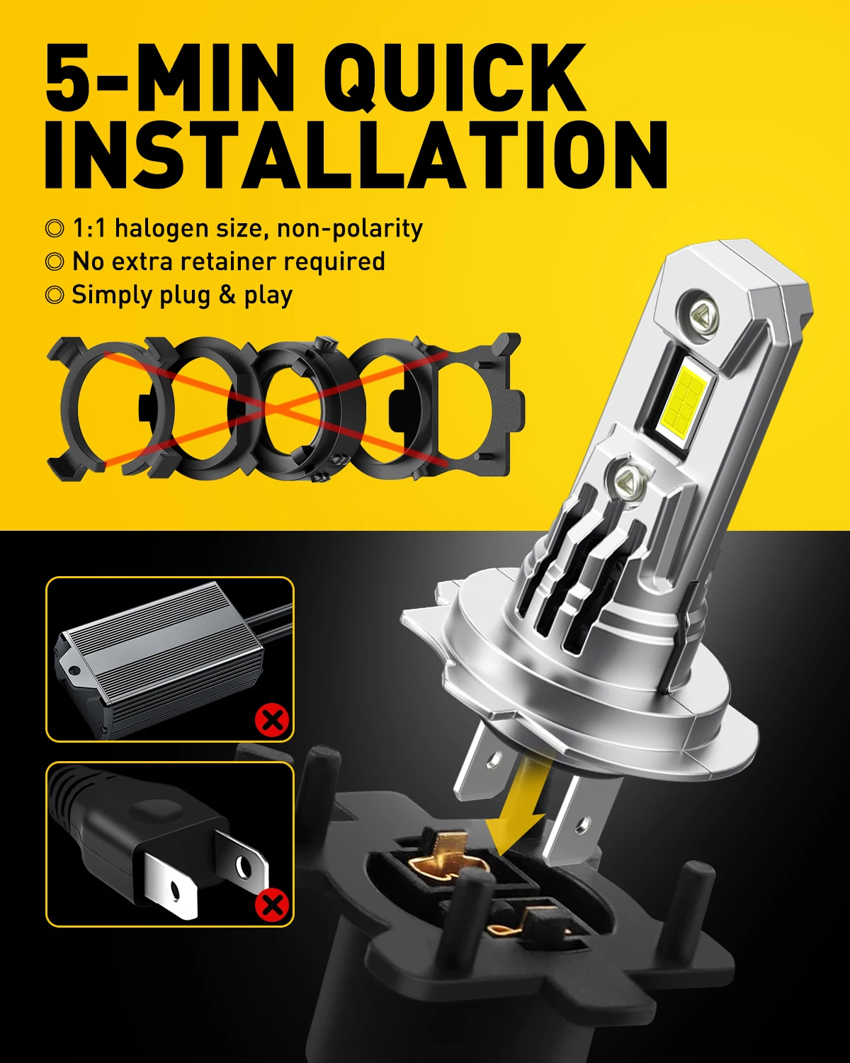 AUXITO 2Pcs 100W High Power H7 LED Bulb Turbo Headlight 6500K 20000LM 12V CSP Powerful H7 Ventilated LED Diode Lamp Mini