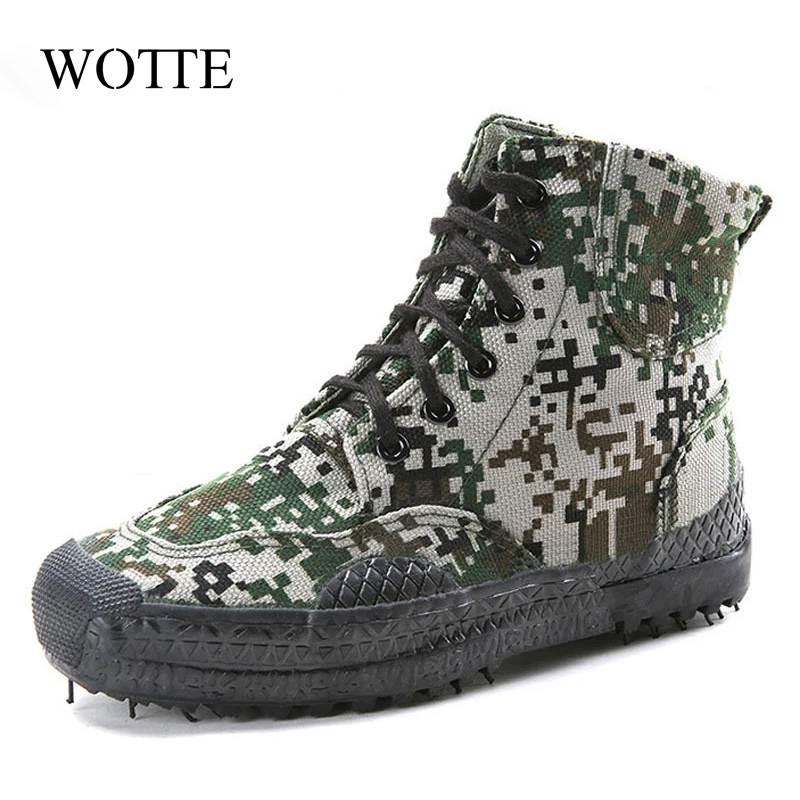 WOTTE Men Canvas Shoes High Top Ankle Boots Military Tactical Male Boots Men's Sneakers All Seasons Men Women Casual Shoes 2
