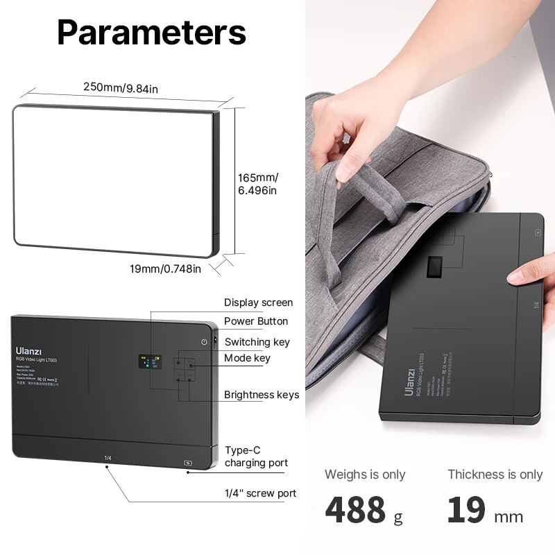 Ulanzi LT003 LED 비디오 라이트 RGB 패널 라이트 2500-9000K CRI 95+ 8000mAh 라이브 스트리밍 비디오용 채우기 라이트 Tiktok Youtube