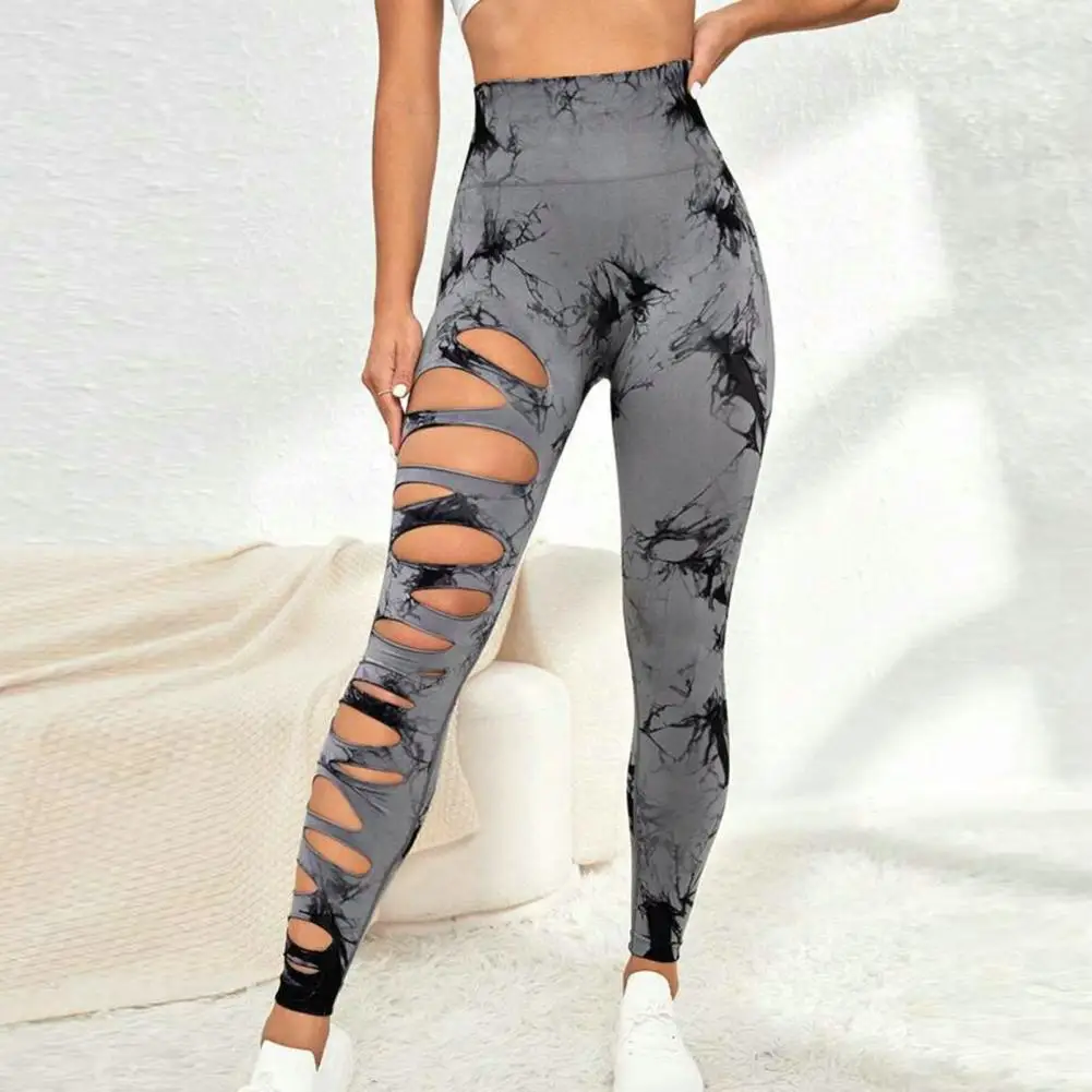 Elastic Waistband Yoga Trousers High Waist Yoga Leggings Tie Dye Women's High Waist Leggings with Hip Lifting Push Up for Gym