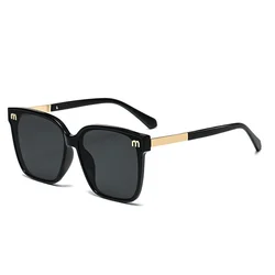 Luxury Designer Square Letter Mirror Sunglasses for Women - Trendy Vintage Travel Shades (Gold Black)