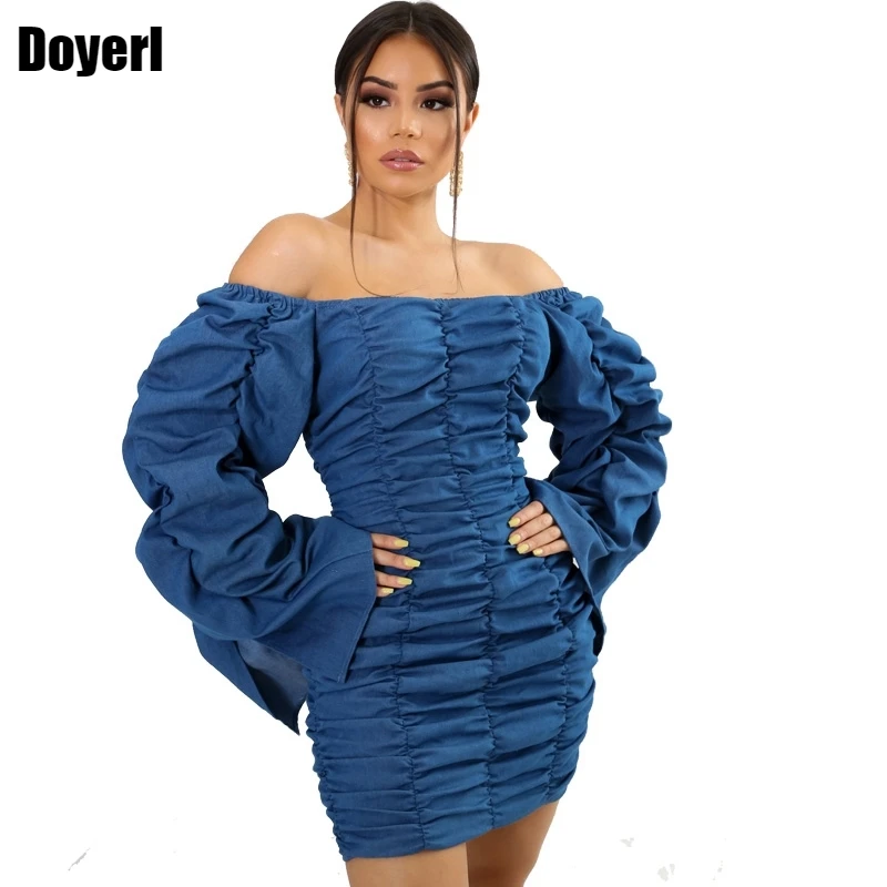 Плиссированное Платье с длинным рукавом и открытыми плечами женское сексуальное
