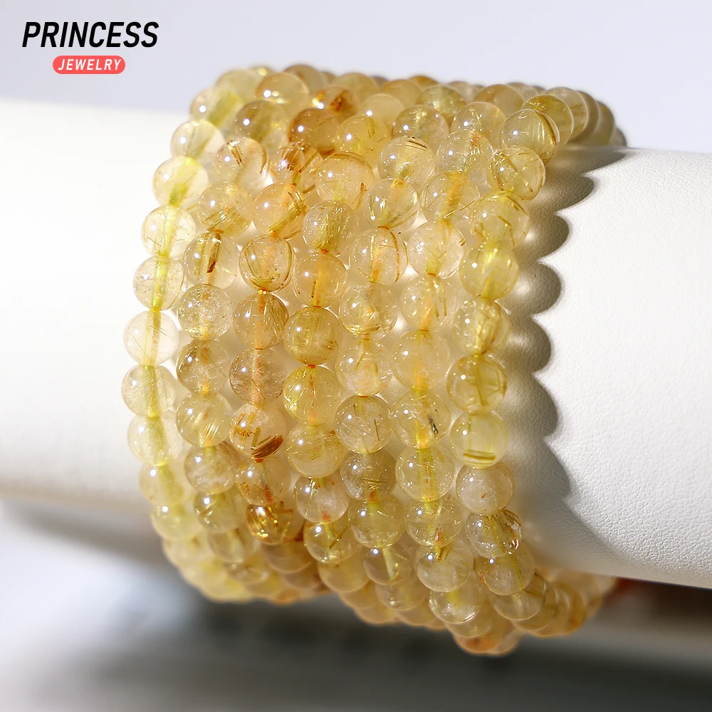 A+ Natural Gold Rutilated Quartz 6mm Healing Crystal Beads for Jewelry Making DIY Bracelet Necklace Accessories 5