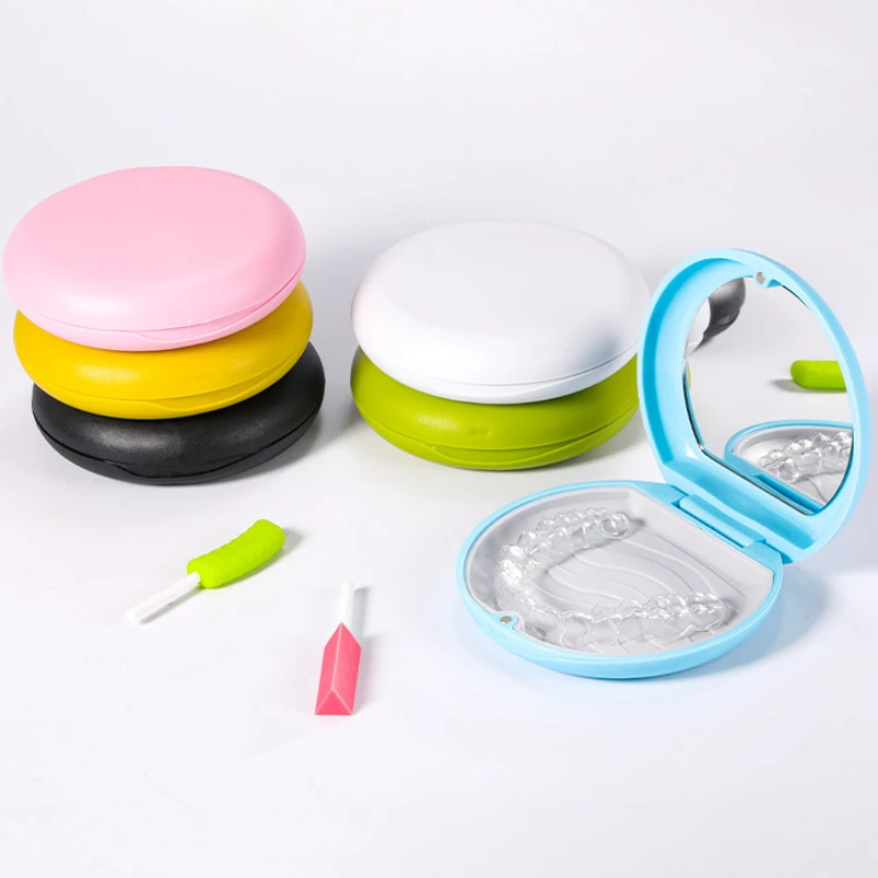 

Dental Retainer Case Fake Teeth Box Orthodontic Denture Storage Box Dental Retainer Mouth Guard with Mirror Oral Hygiene Supply