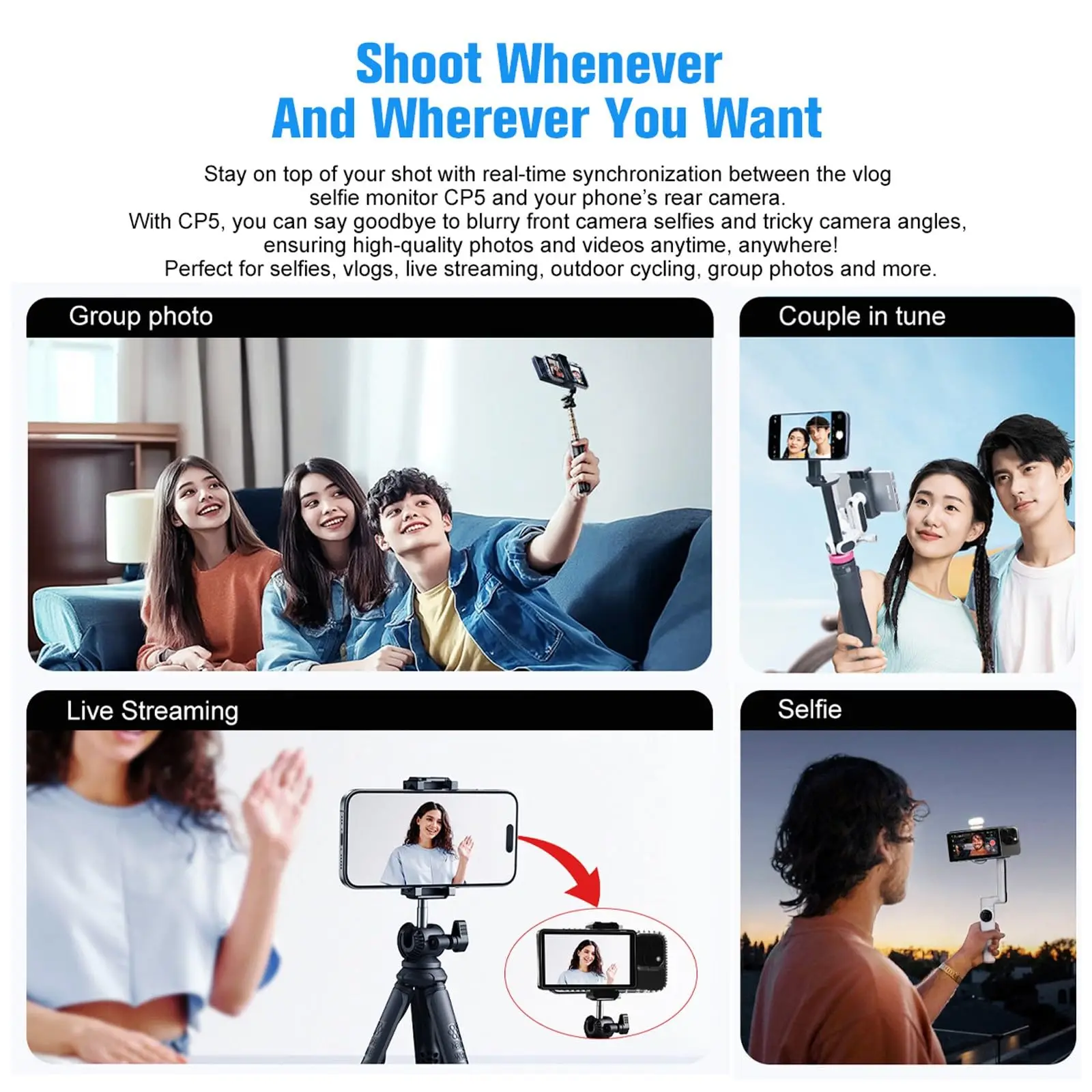 Shimbol CP5 Phone Vlog Selfie Monitor Screen Using Phone Rear Camera for Selfie Vlog Live Stream iPhone 16/15/14/13/12/11