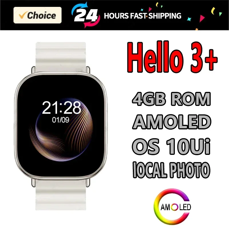 Hello 3 Plus AMOLED 스마트 워치 남성용 NFC 나침반 스마트워치, 4GB ROM, 로컬 사진 상시 디스플레이 스포츠 워치, 2024 신제품