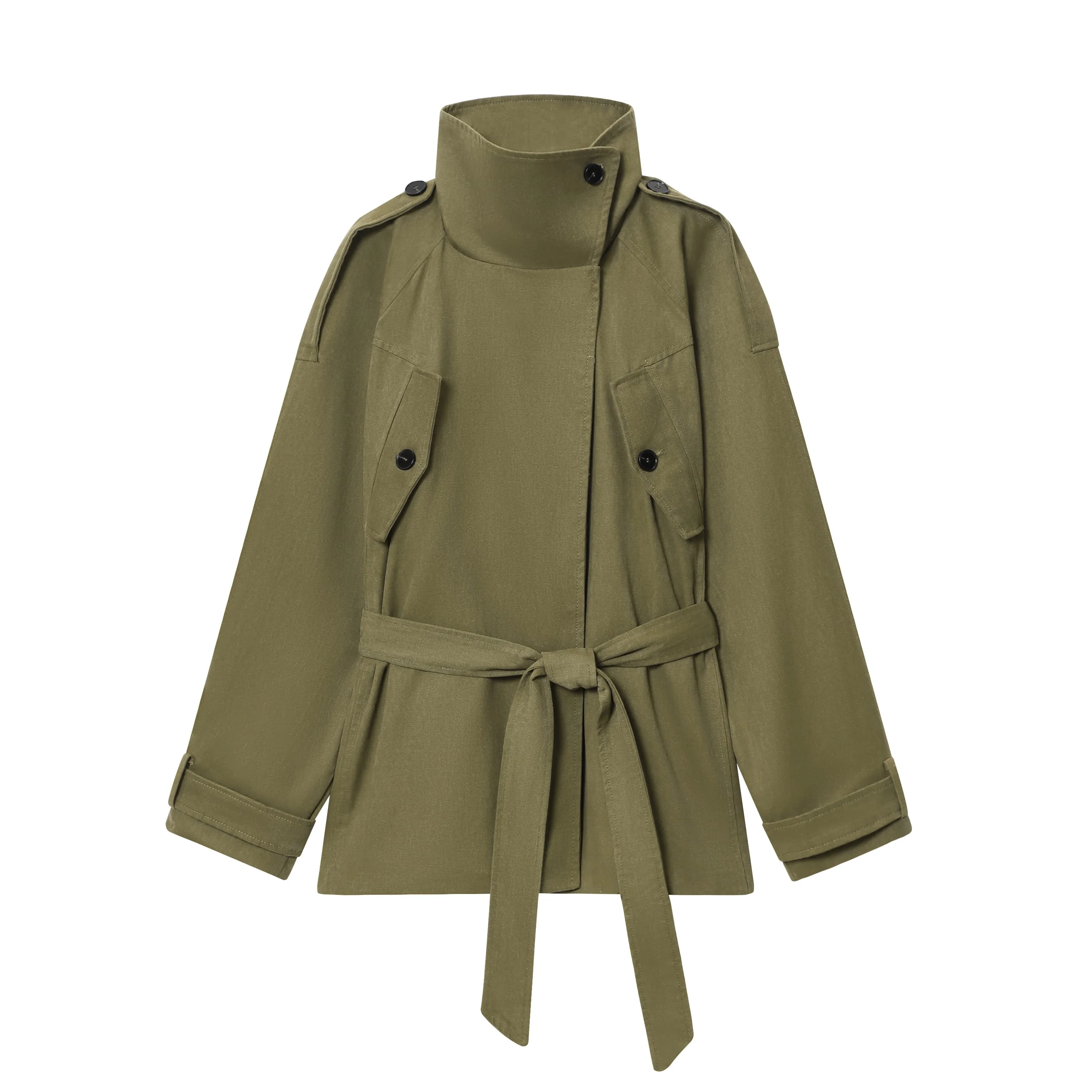 Women's Spring Autumn Trench Coat Army Green Long Sleeve With Belt Loose Windbreaker Lady Casual Versatile Jackets Streetwear