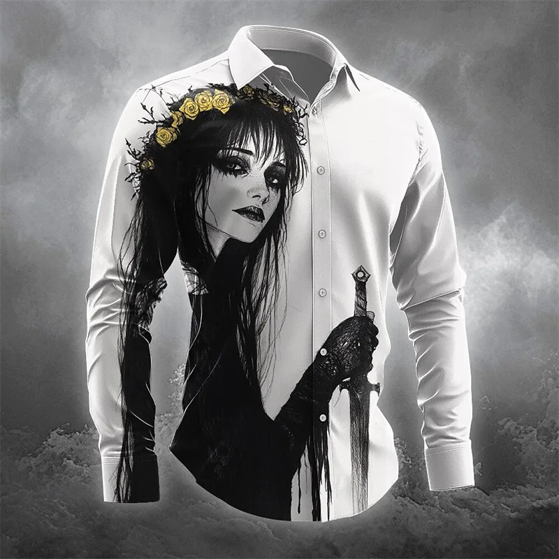 thumbnail image 1 of Camisa de manga larga con solapa y botones para hombre, estilo Halloween, para fiesta, noche, otoño e invierno, con estampado 3D, sección fina, tallas S a 5XL, 1 of 5