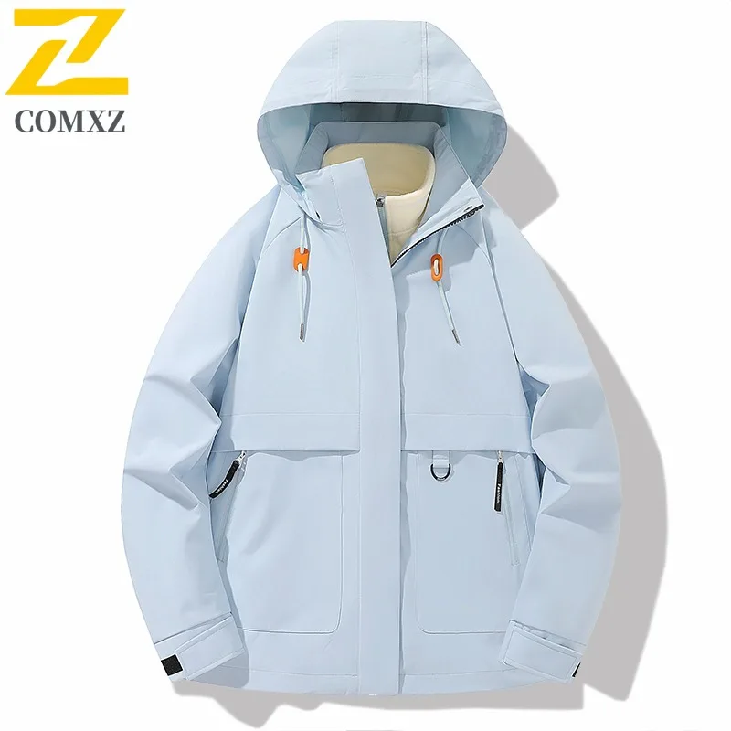 COMXZ Men's Biker Jacket 3-In-1 New Gorpcore Warn Hooded Camping Work Trench Coat 2025 Climbing Windproof Comfortable Outerwear