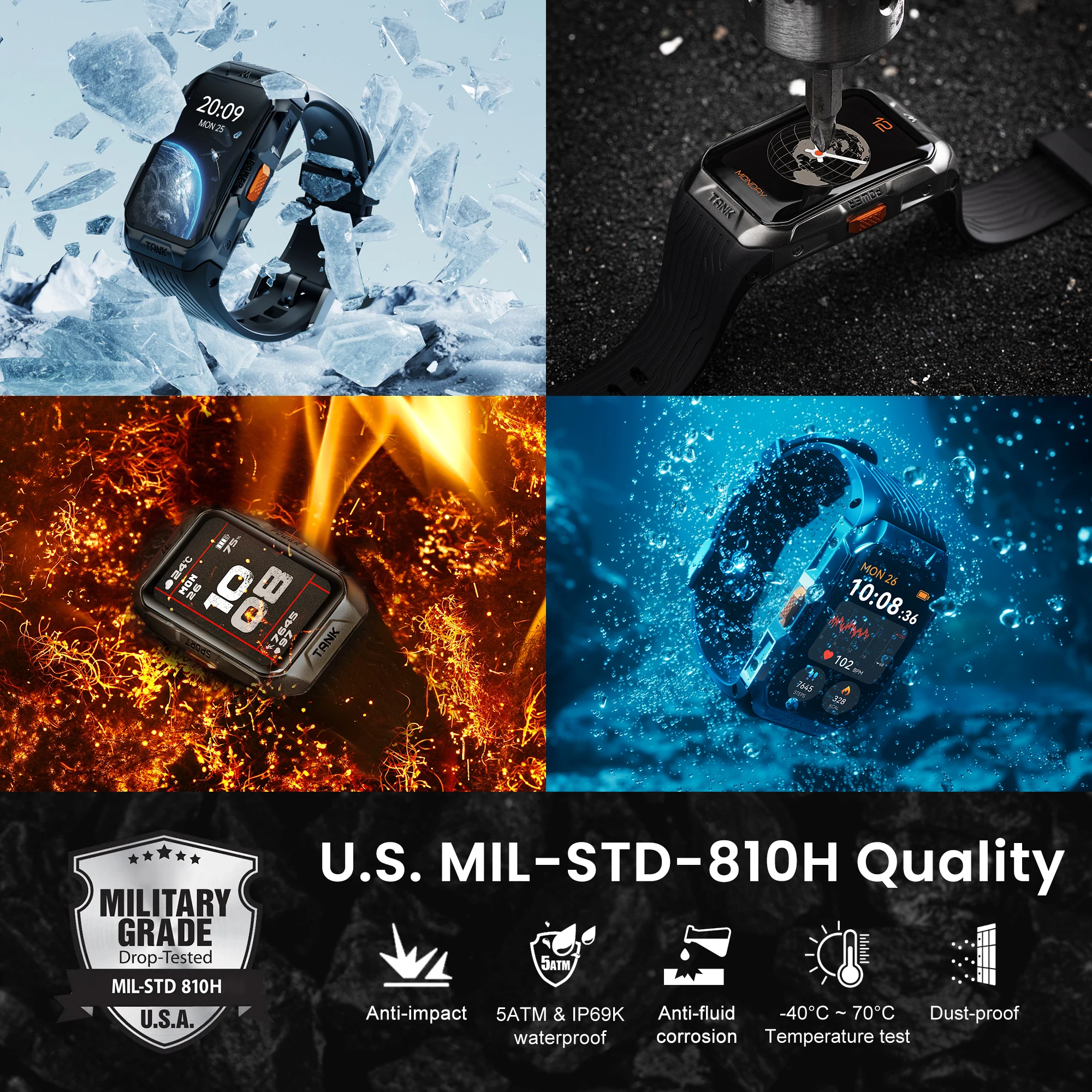 2025 KOSPET TANK X2 Rugged Smart Watch For Men 3D Curved Screen AMOLED AOD 5ATM IP69K Waterproof Bluetooth Call AI Assistant 2