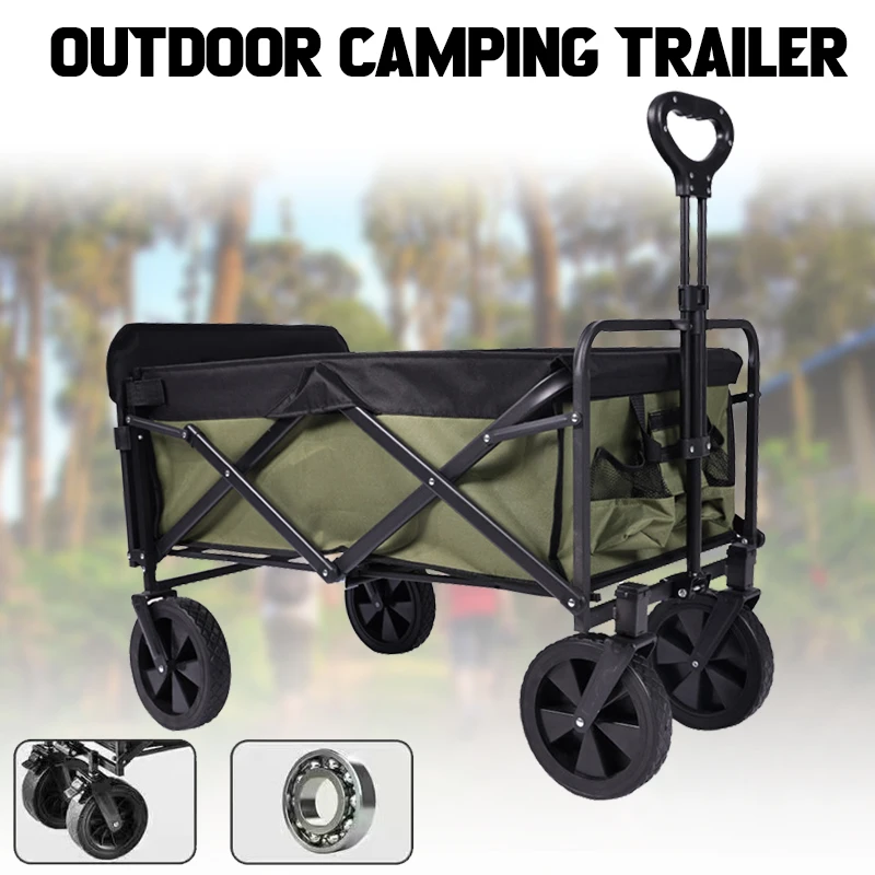 Collapsible Folding Hand Cart Large Capacity Camping Wagon Wheels Portable Trolley Foldable Garden Cart Shopping Basket Carrier