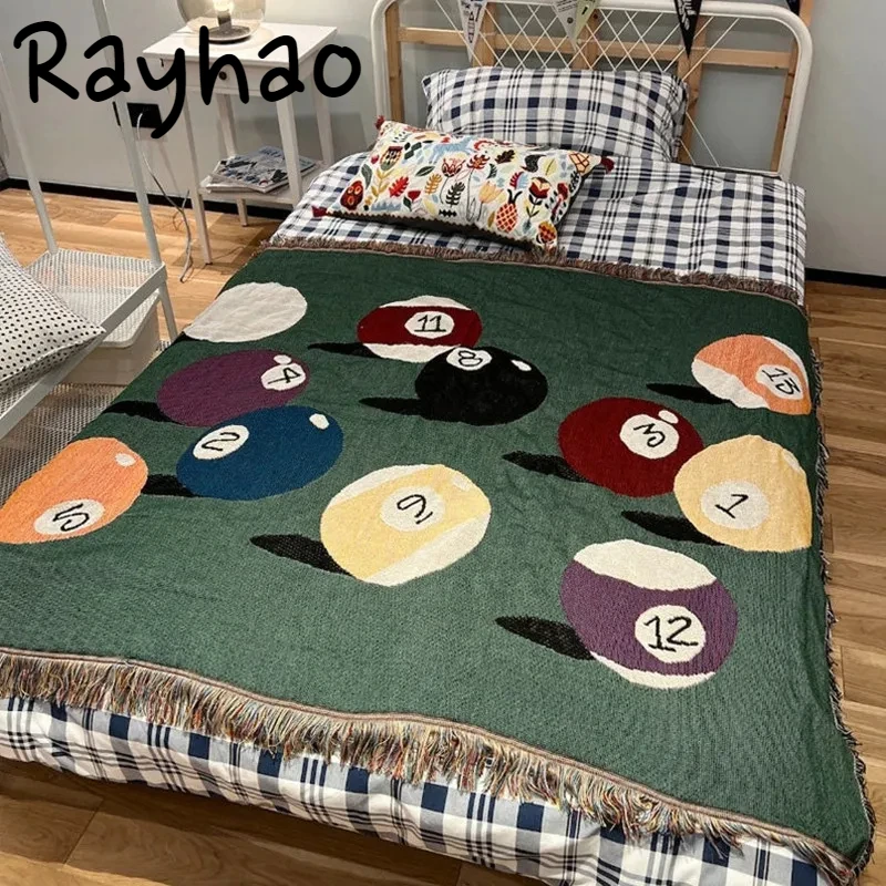 

Moisture-proof Blanket for Outdoor Picnic Camping Fun Billiards Pattern Decoration Tapestrys Jacquard Throw for Sofa Bed Table