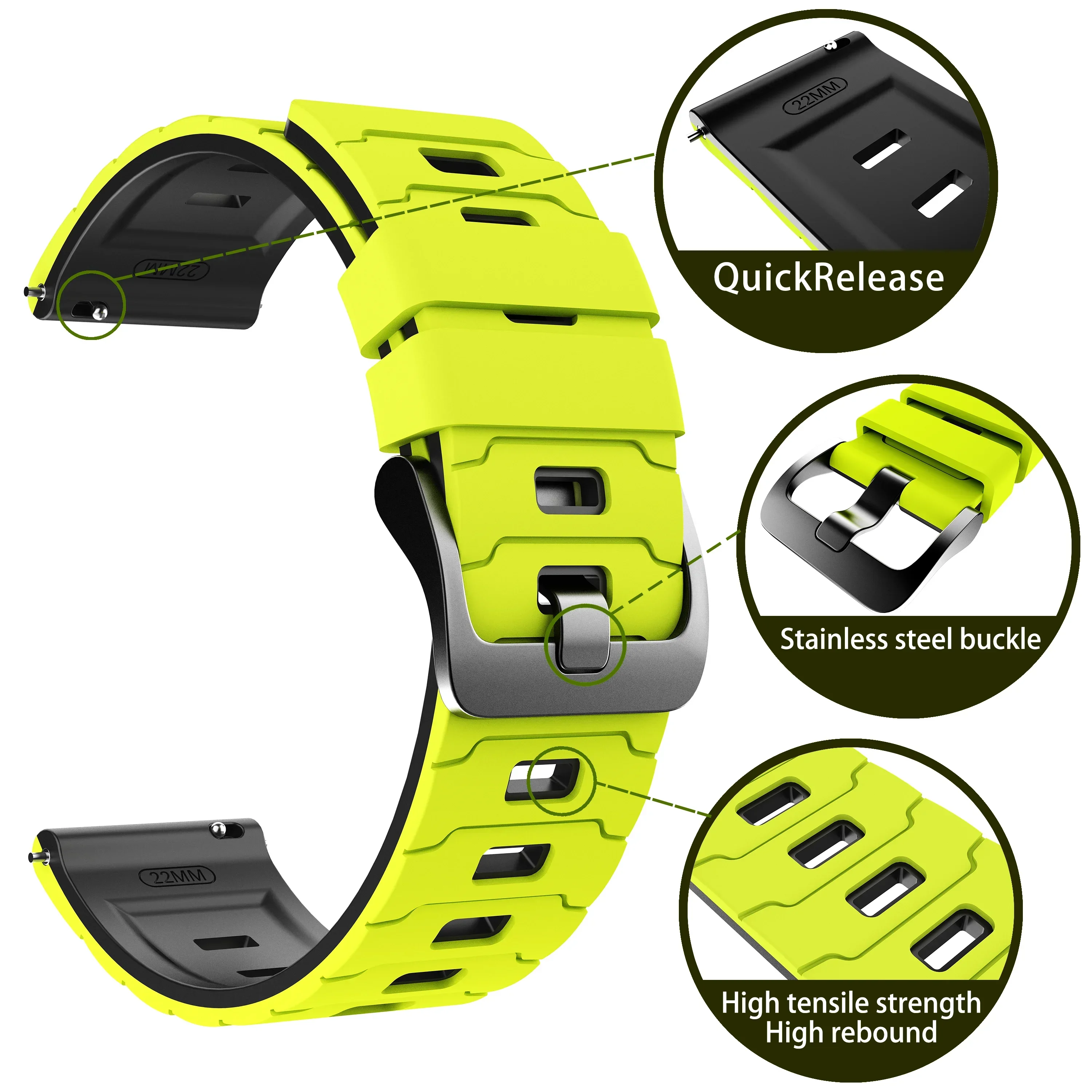 Sport Silicone Strap - 22mm Premium Watch Band Replacement