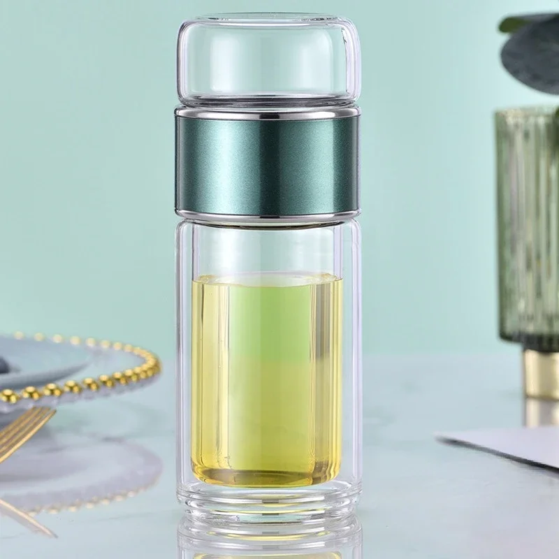 Elegant Double-Layer Glass Tea Infuser Tumbler with Filter