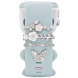 Silicone Strap with Decorative Bling Charms - Flower and Butterfly Rhinestone Ornament (Sliver)