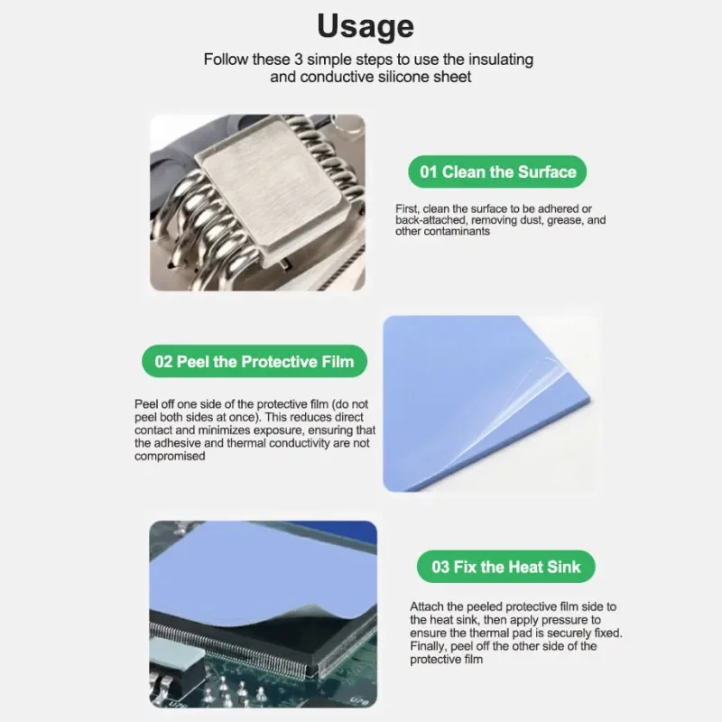 Pre-cut Insulating Thermal Pads 100PCS RELIFE RL-098 For IC Chip High Thermal Conductivity Self-adhesive Repair Silicone Sheet