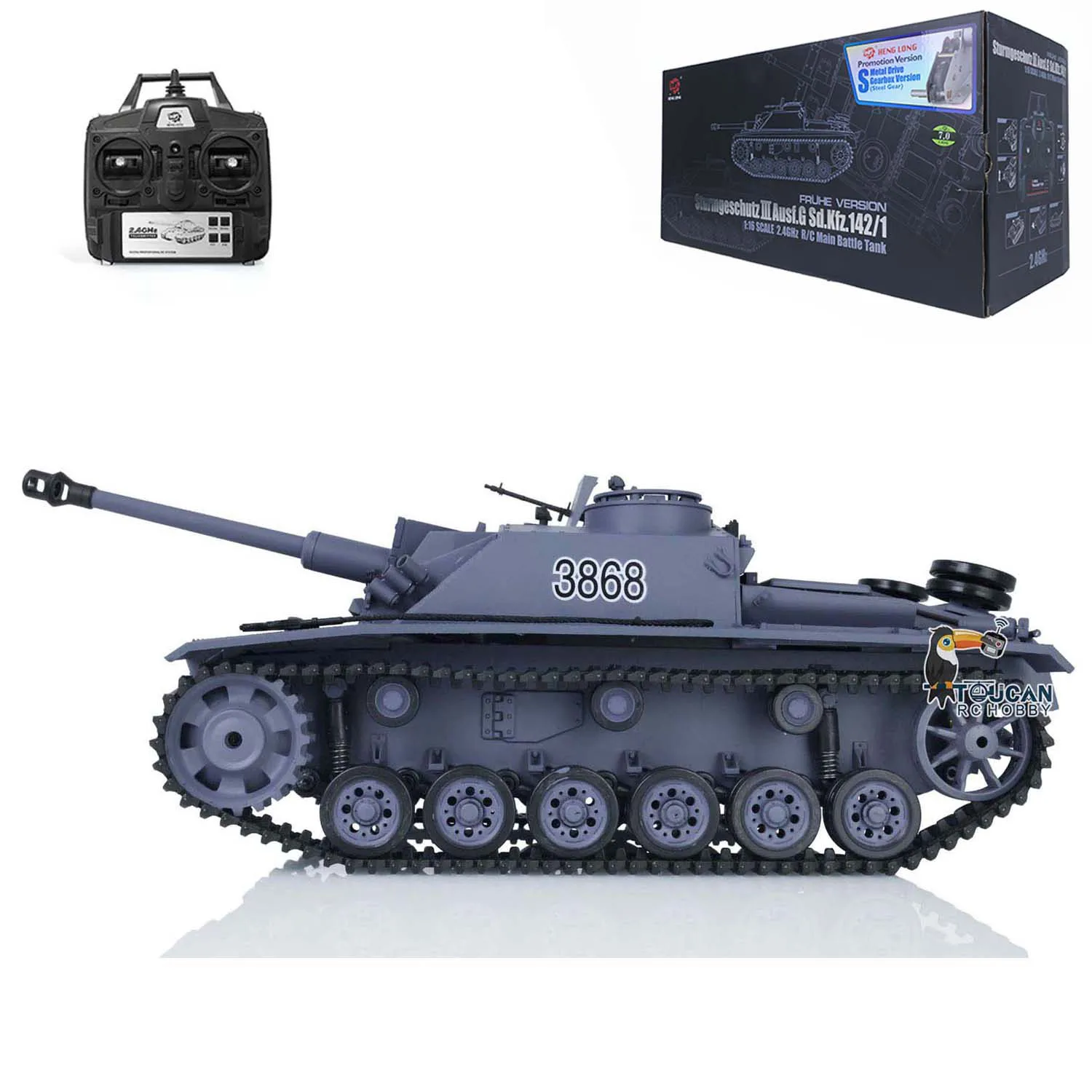 

Gift 1/16 Scale 2.4G Heng Long 7.0 Plastic German Stug III RTR RC Army Tank Toucan Outdoor Toys for Boys Model 3868 TH17419-SMT8