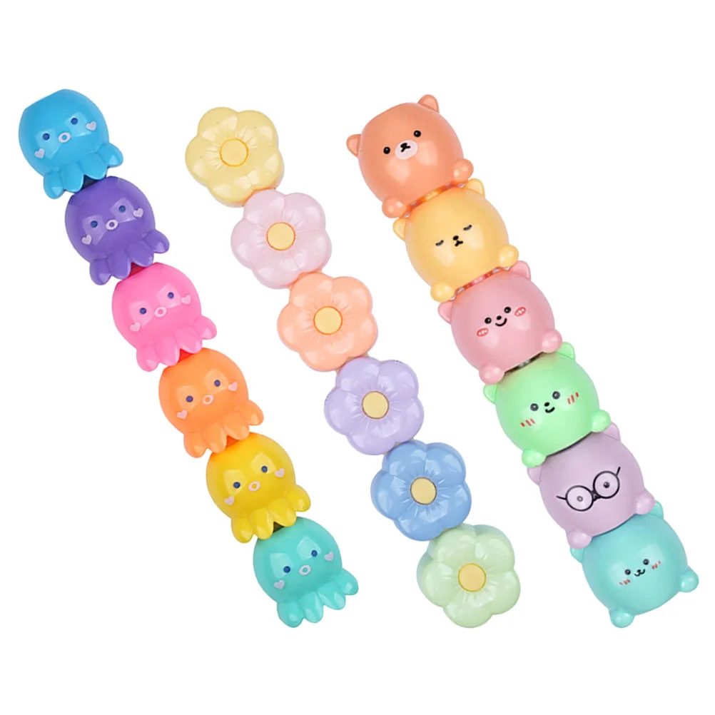 3 Sets Cartoon Highlighter Octopus Flower Bear Shaped Stackable Kawaii Marker Pens Chisel Tip Pastel Highlighter Cute Book 6 sets of sticky strips reading book mark index sheet index tabs book reading markers tabs